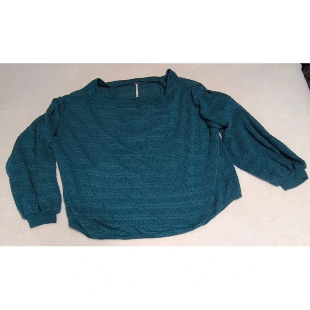 Free People Sweater Womens XS Teal Blue Excellent  Balloon‎ Sleeve Slouchy